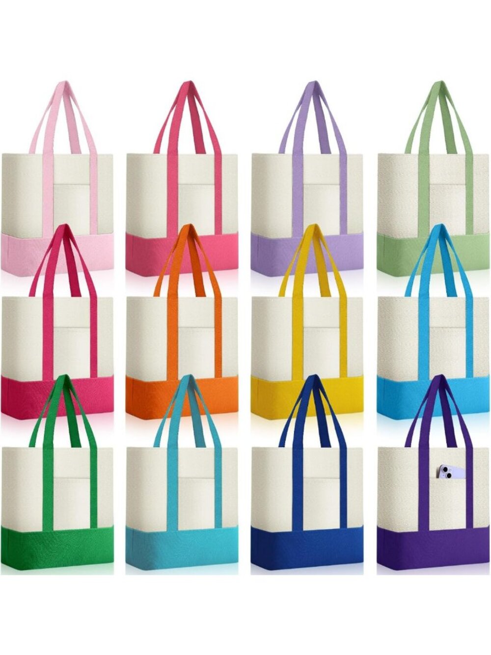 12 Mini Canvas Tote Bags Set with Pocket - Colorful, Reusable, Perfect for Gifts